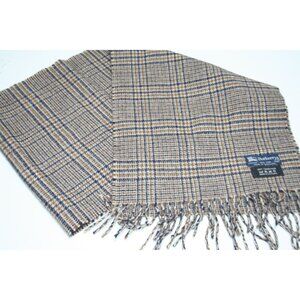 VTG Burberry’s 100% Camel Hair Blue Brown Plaid Scarf 12x54 Heritage Luxury